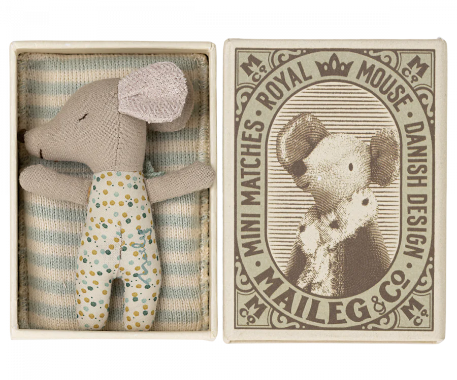 Maileg Sleepy Wakey, Baby Mouse - Blue