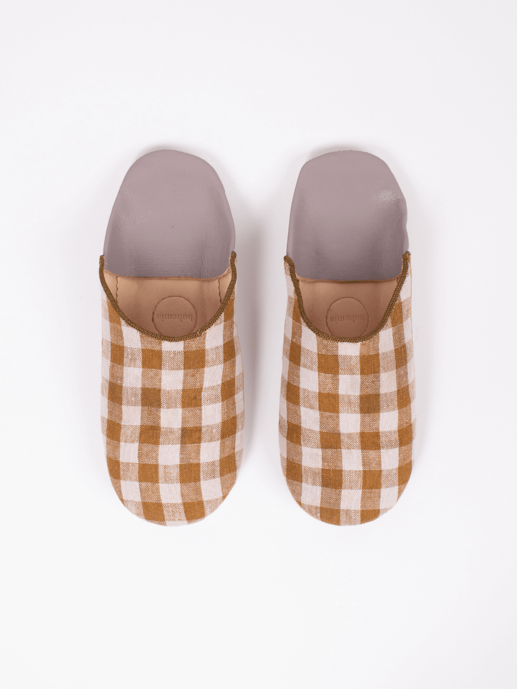 Margot, Lilac Check Linen Babouche Slippers - Small