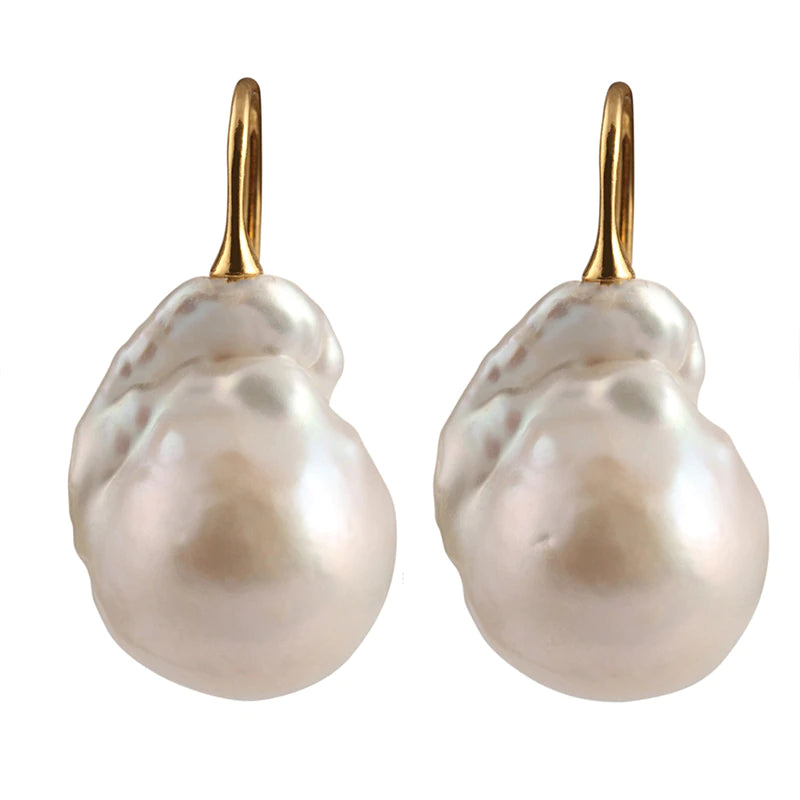 Wild Pearl Drop Earring - White with Gold Wire