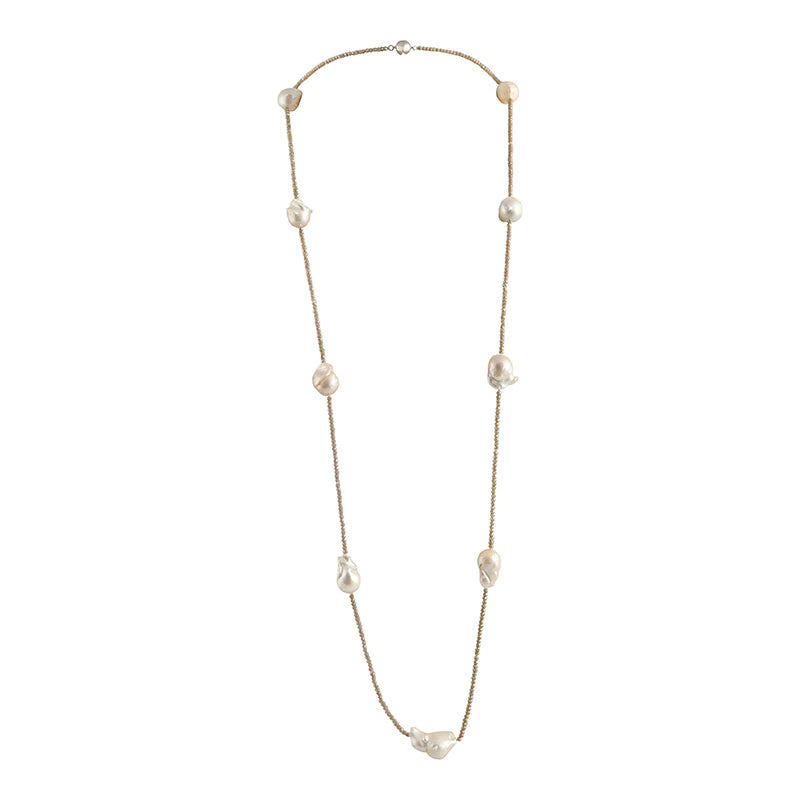 Pistachio Crystal and Wild Pearl Necklace