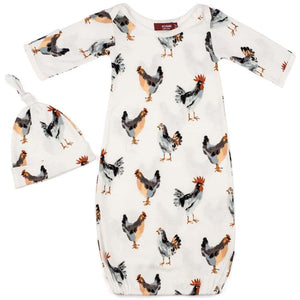 Milkbarn Organic Cotton or Bamboo Newborn Gown + Hat Set - Various