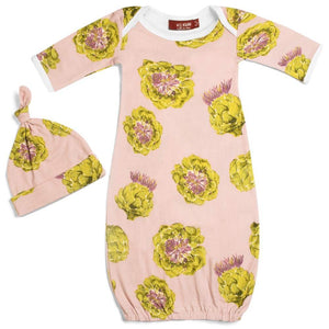 Milkbarn Organic Cotton or Bamboo Newborn Gown + Hat Set - Various