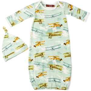 Milkbarn Organic Cotton or Bamboo Newborn Gown + Hat Set - Various