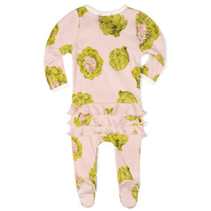 Milkbarn Organic Cotton or Bamboo Ruffle Zipper Footed Romper - Various