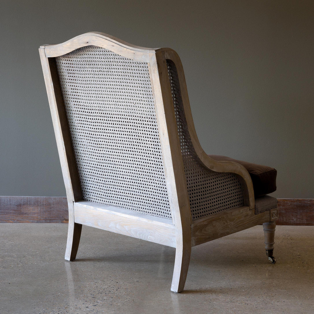 Cane and Velvet Wingback Chair