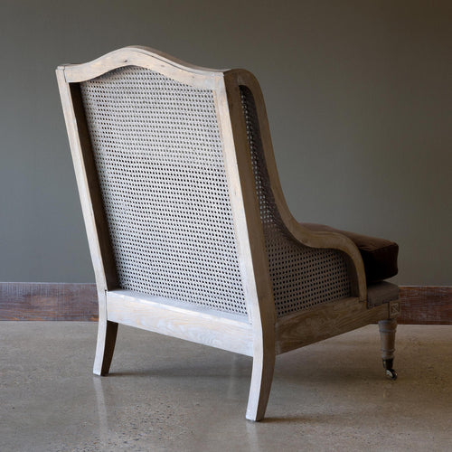 Cane and Velvet Wingback Chair