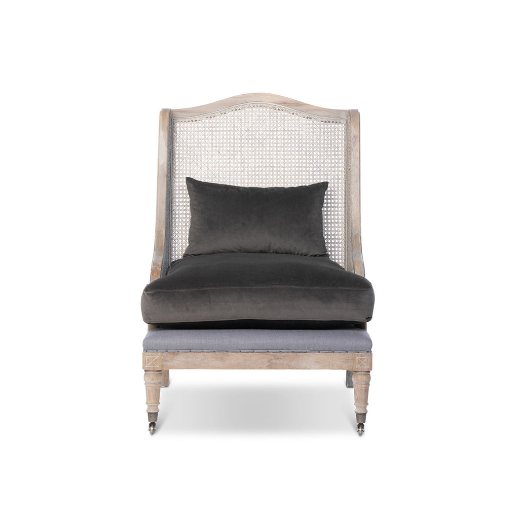 Cane and Velvet Wingback Chair