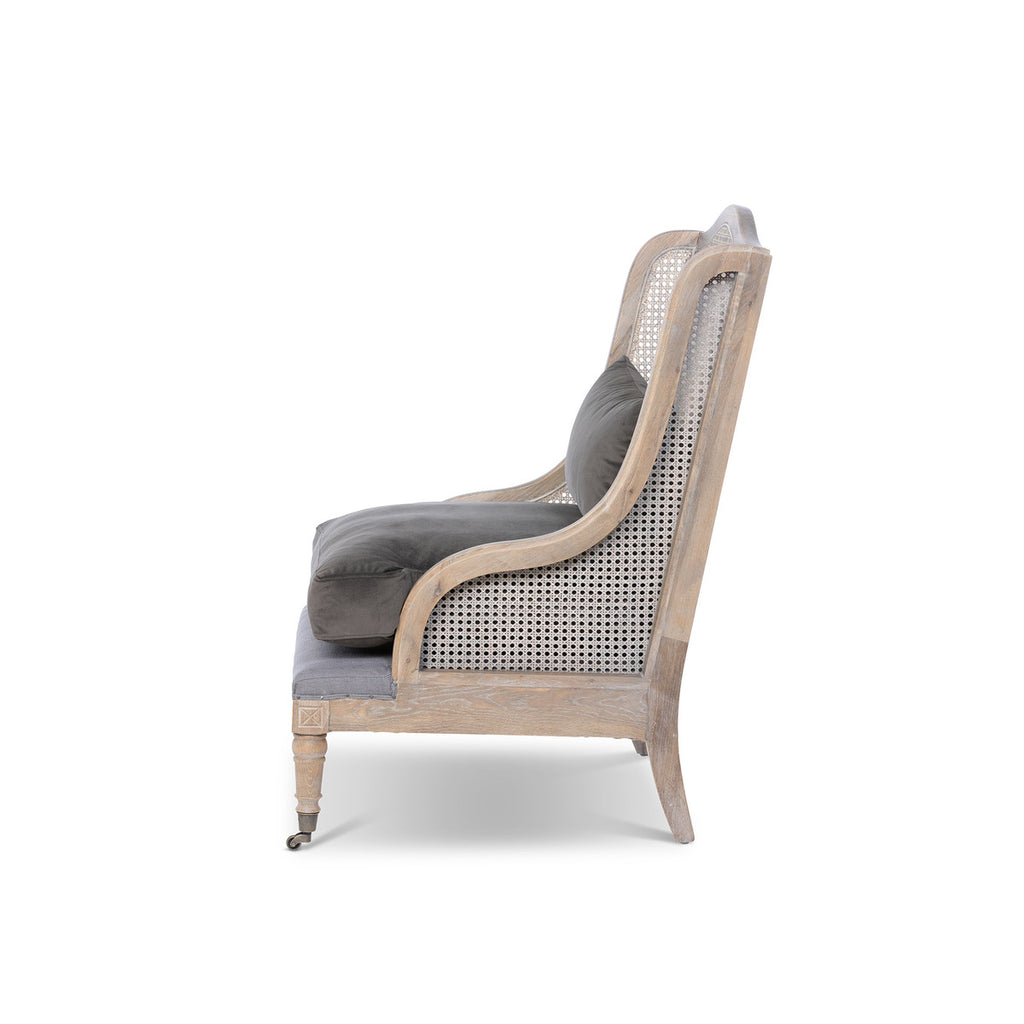 Cane and Velvet Wingback Chair