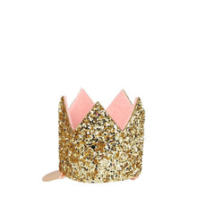 Load image into Gallery viewer, Meri Meri - Mini Gold Glitter Crown Hair Clip
