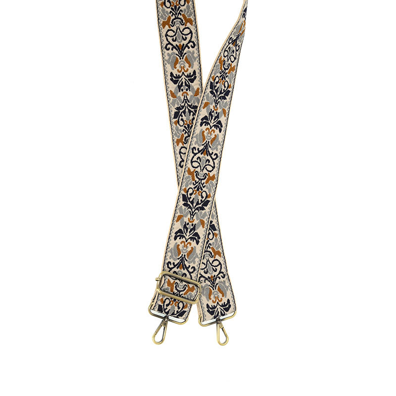 Joy Susan - 2" Floral Filigree Embroidered Guitar Strap - Navy