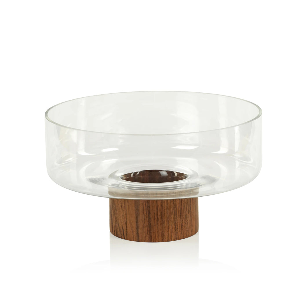 West Indies Glass Bowl on Walnut Base - Medium