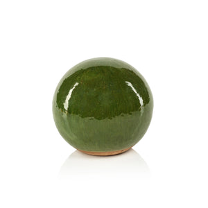 du-Rhône Green Glazed Stoneware Decorative Ball - Medium