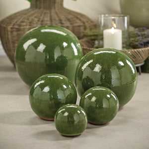 du-Rhône Green Glazed Stoneware Decorative Ball - Extra Small