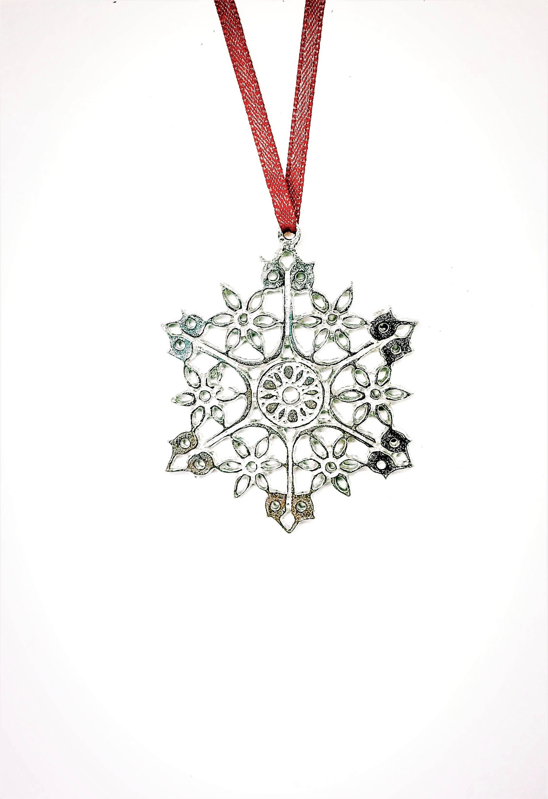 Handmade Pewter Snowflake Christmas Ornament - Style G