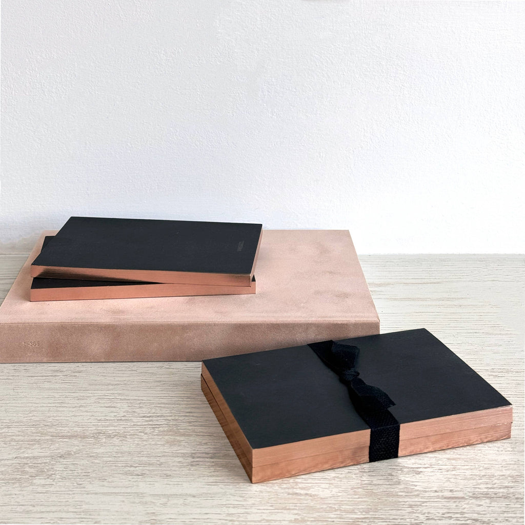 Wms&Co. Little Black Notebooks with Rose Gold Edging (Set of two)
