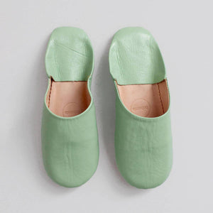 Moroccan Babouche Basic Slippers, Sage - Small