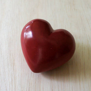 Large Soapstone Hand-Carved Heart Red