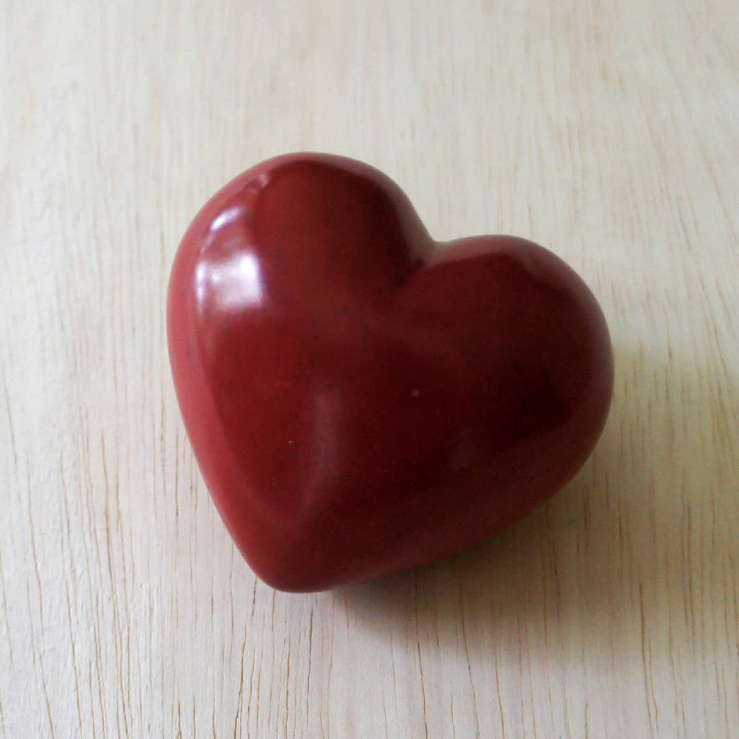 Large Soapstone Hand-Carved Heart Red