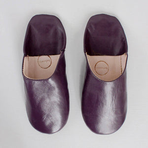 Moroccan Babouche Basic Slippers, Plum - Large