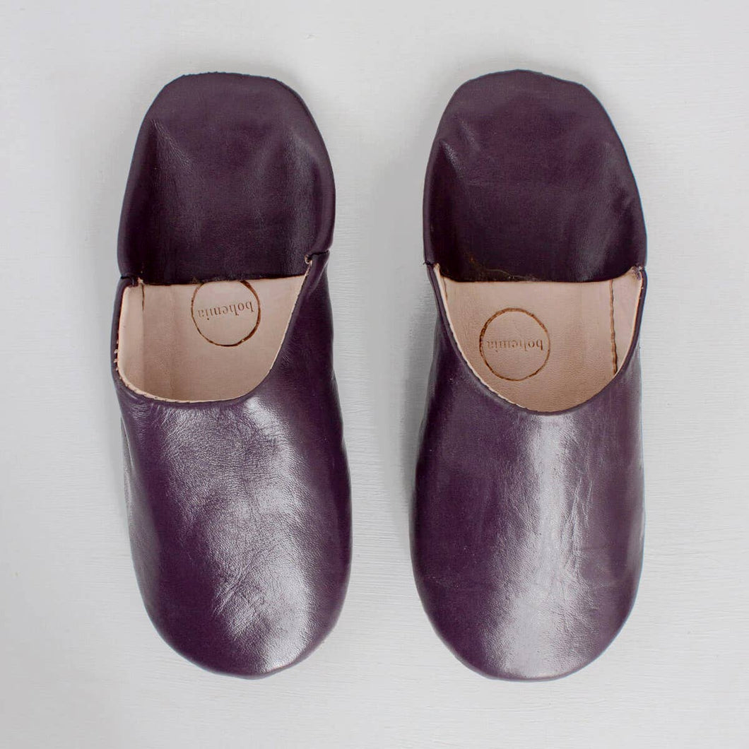 Moroccan Babouche Basic Slippers, Plum - Large