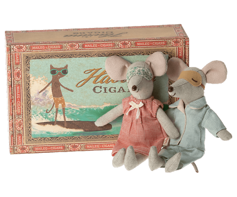 Maileg Mum & Dad Mice - Cigar Box
