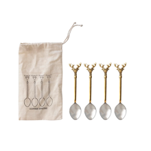 Load image into Gallery viewer, Brass and Stainless Steel Spoons Set of Four - Deer
