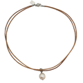 Tan Leather Choker Round Pearl 18"