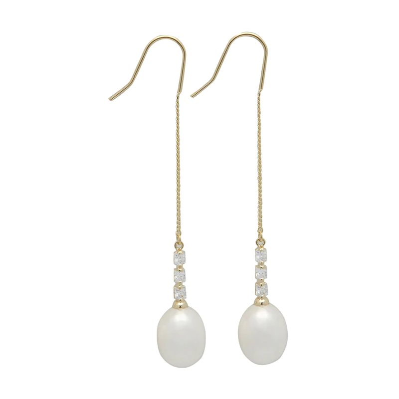 Pearl, Crystals, Gold Chain Drop Earring