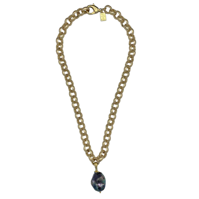 Turkish Gold Choker with Black Wild Pearl Drop