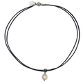 Black Leather Choker Round Pearl 18"