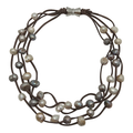 Gray Suede Four Strand Multi Pearl Necklace