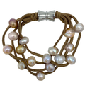 Tan Suede Four Strand Multi Pearl Bracelet