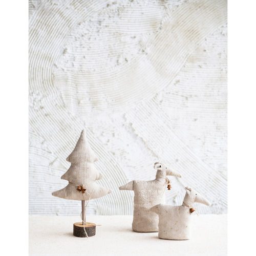 Antiqued Natural Canvas Deer with Bells - Large