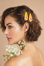 Load image into Gallery viewer, Powder UK Embroidered Hair Clips  - Mustard Peony
