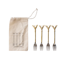 Load image into Gallery viewer, Brass and Stainless Steel Forks Set of Four - Deer
