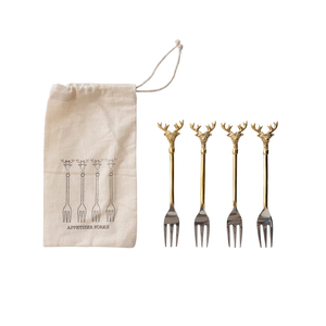 Brass and Stainless Steel Forks Set of Four - Deer