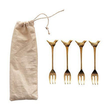 Load image into Gallery viewer, Brass Forks Set of Four - Birds
