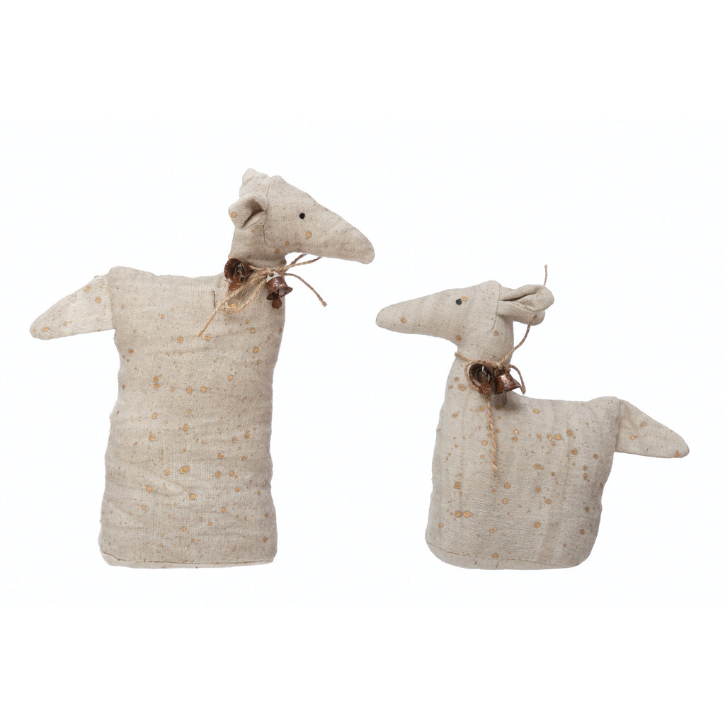 Antiqued Natural Canvas Deer with Bells - Large