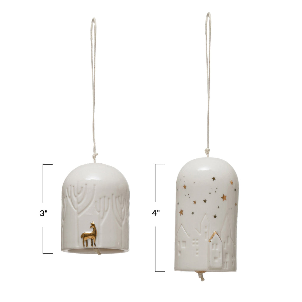 Porcelain Bell Ornament with Village