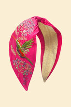 Load image into Gallery viewer, Powder UK Satin Embroidered Headband - Hummingbird in Raspberry
