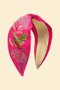 Powder UK Satin Embroidered Headband - Hummingbird in Raspberry
