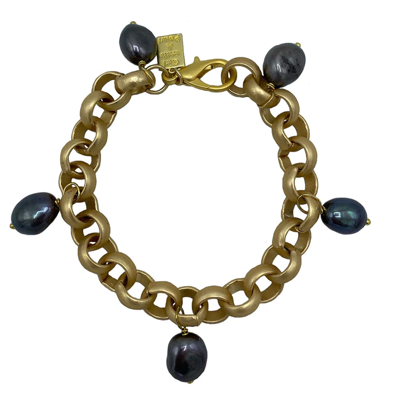 Turkish Gold Bracelet with Black Pearls
