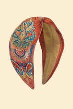 Load image into Gallery viewer, Powder UK Velvet Embroidered Headband - Mediterranean Paisley in Coral
