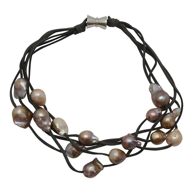 Five Strand Pearls on Gray Suede (Multi on Gray)