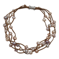 Tan Suede Four Strand Multi Pearl Necklace