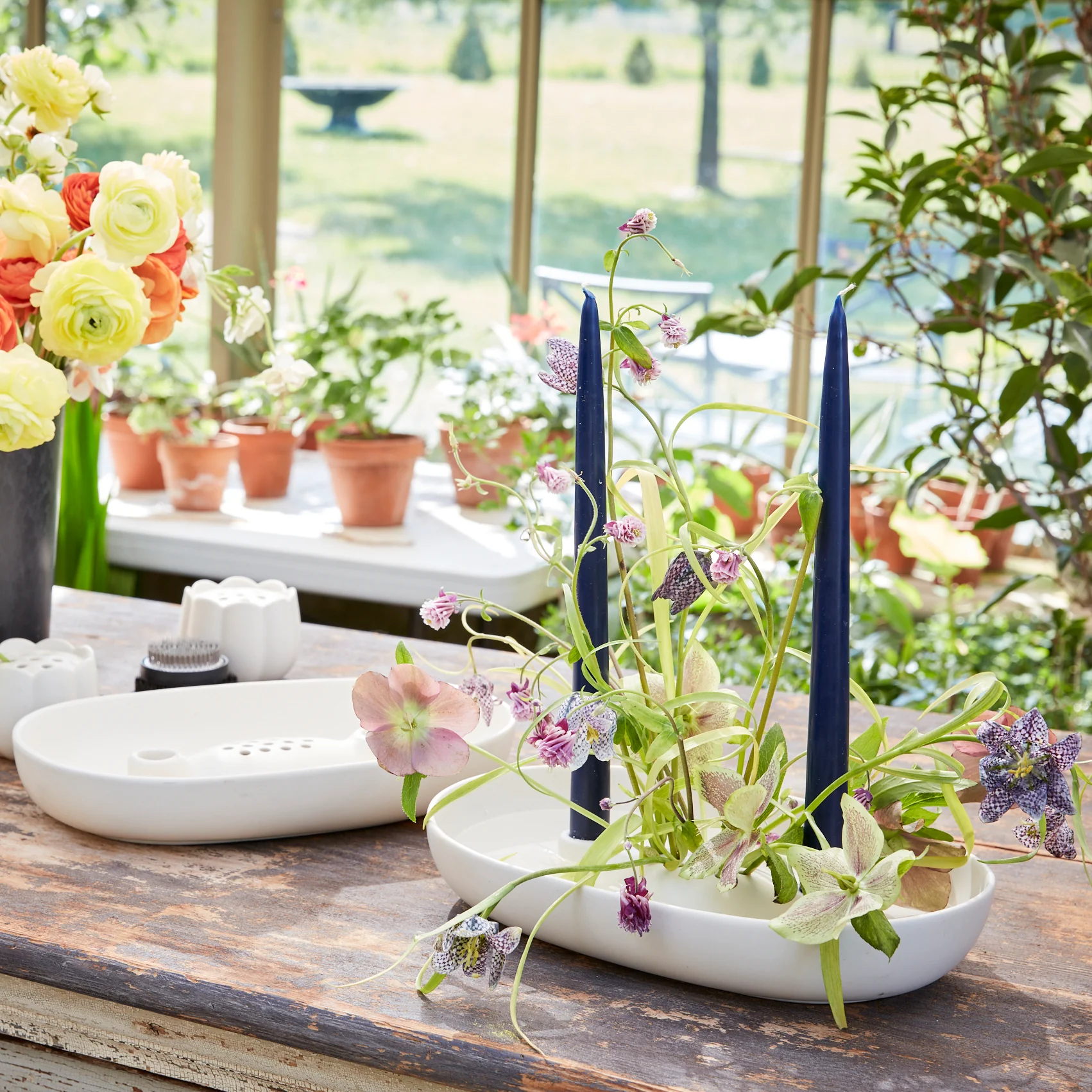 The Floral Society Ceramic Flower Frog Bowl & Taper Holder
