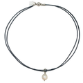 Gray Leather Choker Round Pearl 18"