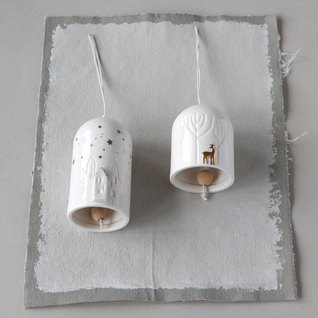 Porcelain Bell Ornament with Deer