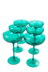 Estelle Colored Glass Champagne Coupe - Emerald Green