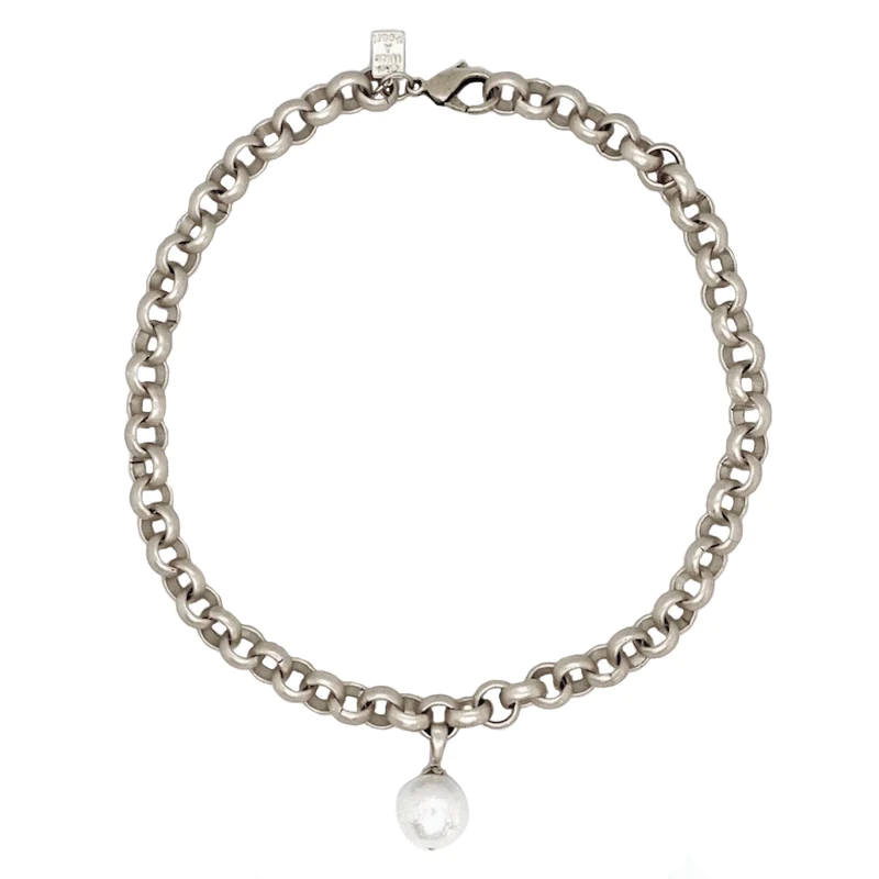 Silver Turkish Choker White Edison Drop